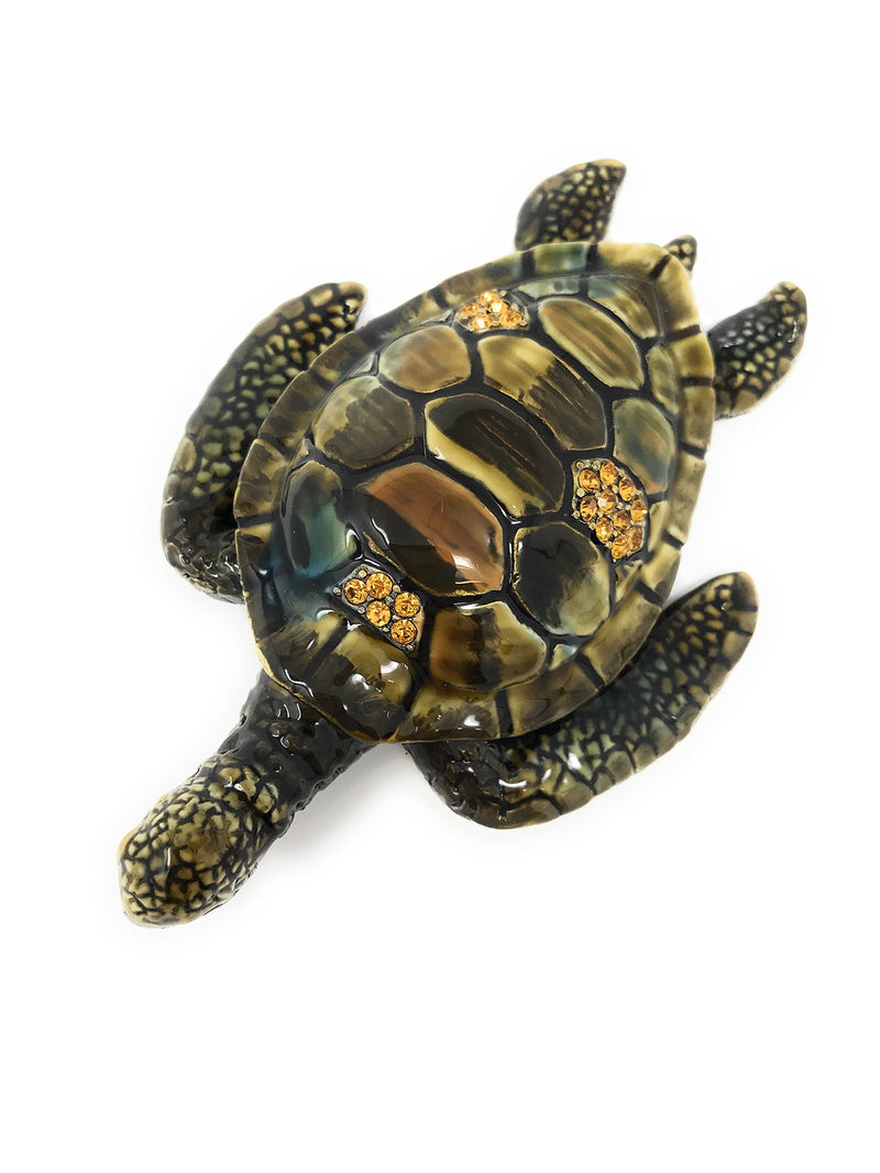 [Australia] - Kubla Craft Enameled Sea Turtle Trinket Box, Accented with Austrian Crystals, 4.5 Inches Long 