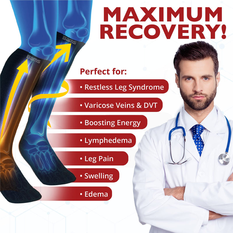 [Australia] - BAMS Plus Size Compression Socks Wide Calf XXL XXXL – Graduated Bamboo Knee-High Support Black XX-Large 