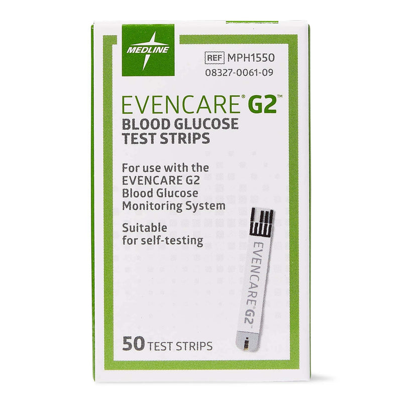 [Australia] - Evencare Medline G2 Blood Glucose Test Strips, for self-Testing with G2 Monitoring System (50 Count) & General Purpose Lancet, Can be Used with Most Universal Lancing Devices, 30G, Box of 100 Test Strips + Lancet 