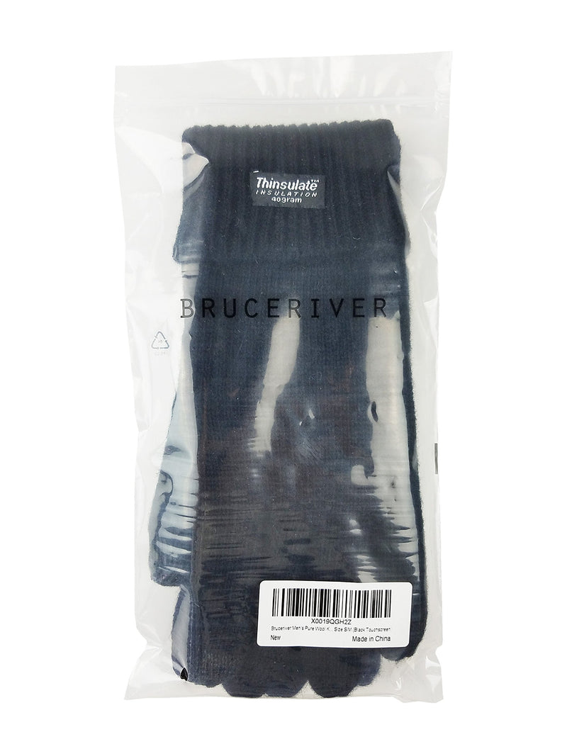 [Australia] - Bruceriver Men's Pure Wool Knitted Gloves with Thinsulate Lining Black Touchscreen Small-Medium 