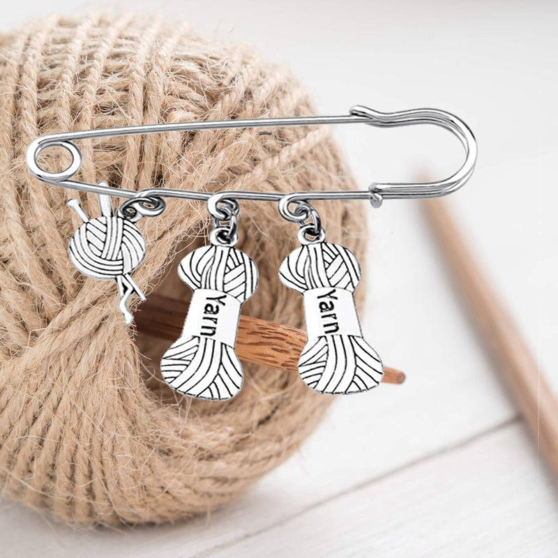 [Australia] - BEKECH Sewing Knitting Themed Jewelry Sewing Gift Knitting Needles and Yarn Ball Charm Safety Pin Brooch Gift for Knitter Sewing Lovers silver 