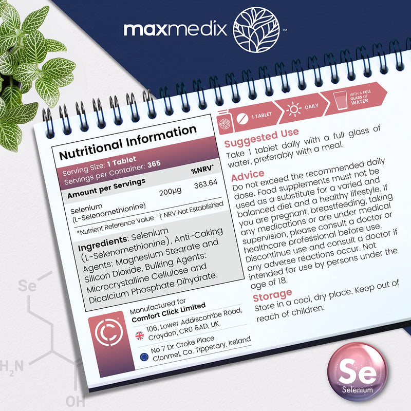 [Australia] - Selenium 200mcg - 365 Vegan Selenium Tablets (1 Year Supply) - L Selenomethionine - High Strength Selenium Supplements - Natural Hair, Skin & Nails Vitamins - Immune System & Thyroid Supplement 