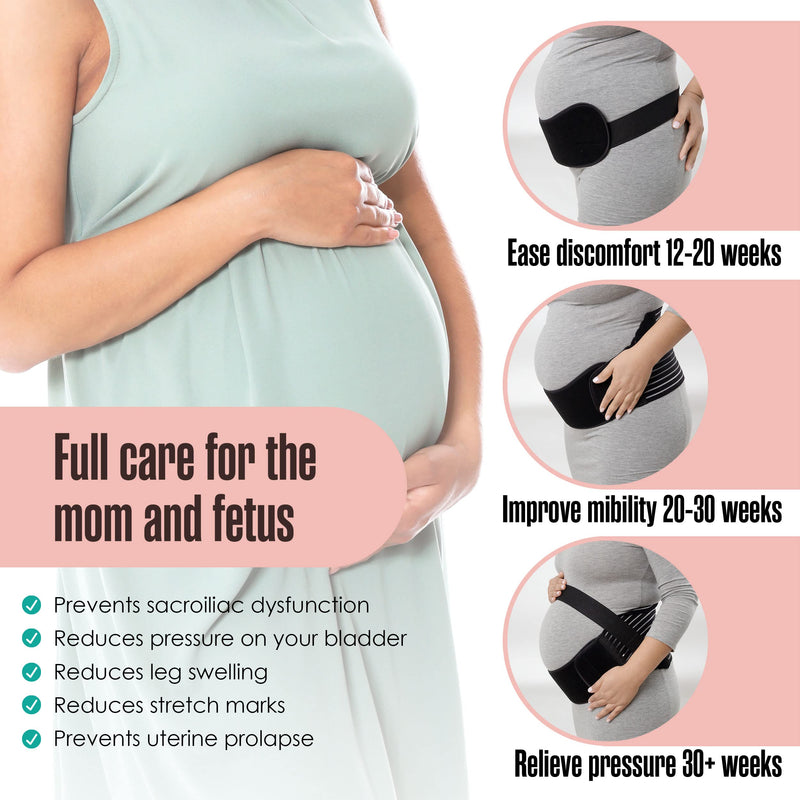 [Australia] - Maternity Belly Band for Pregnant Women, Abdominal Binder, Breathable, Black, Elastic Waist, Prenatal Pregnancy, Back Brace, Support, Pelvic Pain Relief Wrap, Tummy Bump Sling, Belt, Para Embarazadas Large 