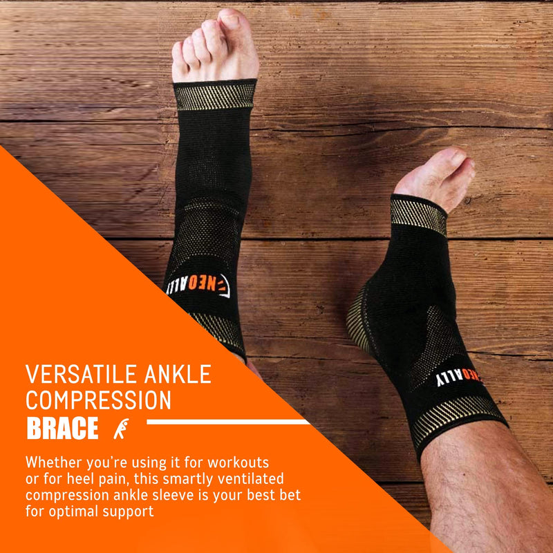 [Australia] - NeoAlly Copper Infused Ankle Brace Silicone Gel Ankle Support Compression Sleeves for Pain Relief, Plantar Fasciitis, Achilles Tendonitis, Large, 1 Pair Large (1 Pair) 