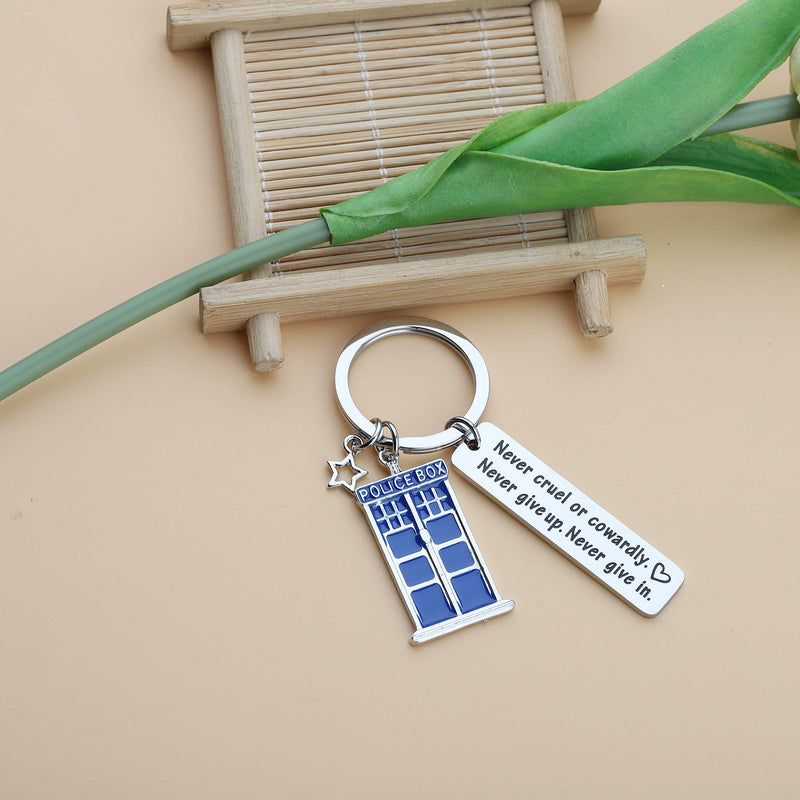 [Australia] - AKTAP Police Tardis Box Keychain Tardis Gift Never Cruel Or Cowardly Never Give Up Never Give in Movie Quote Jewelry for Fans 