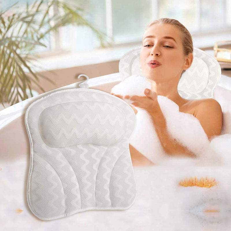 [Australia] - Bath Pillow for Tub Spa Bathtub Pillows with 6 Suction Cups for Women Men Headrest Cushion, 3D Air Mesh Fabric Fast Dry Suitable for All Bathtubs S shape bath pillow+Gift Package 