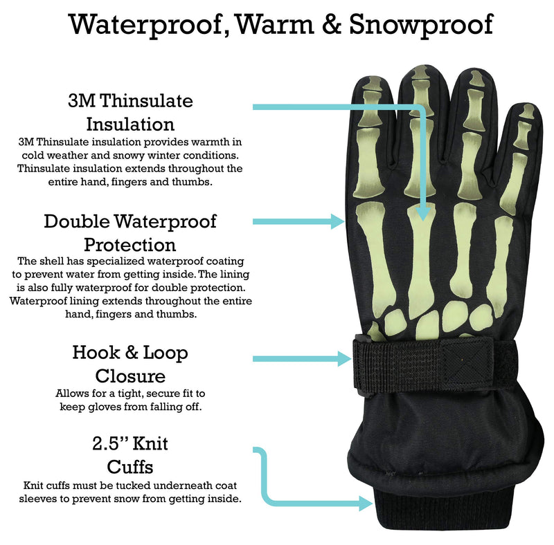 [Australia] - N'Ice Caps Kids Cold Weather Waterproof Thinsulate Camo Print Winter Gloves Black Skeleton 3-4 Years 