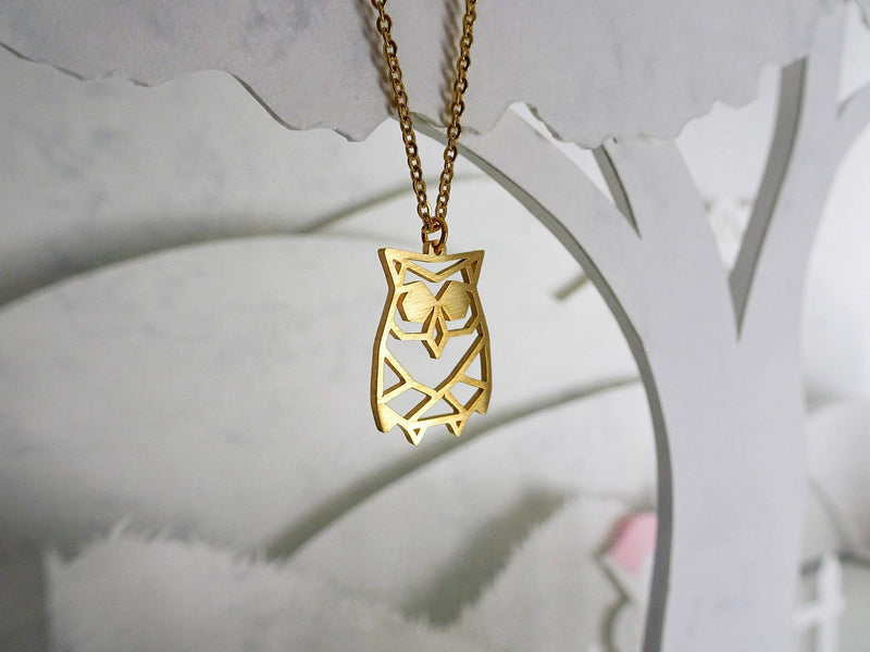 [Australia] - La Menagerie Owl Gold Origami Jewelry & Gold Geometric Necklace – 18 Karat Plated Gold Necklace & Owl Necklaces for Women – Owl Necklace for Girls & Origami Necklace 