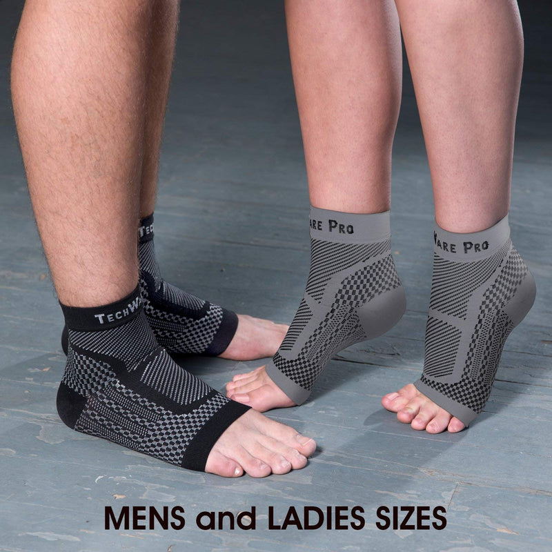 [Australia] - TechWare Pro Ankle Brace Compression Sleeve - Relieves Achilles Tendonitis, Joint Pain. Plantar Fasciitis Sock with Foot Arch Support. 2 Pair Bundle Black & Gray L/XL Size 