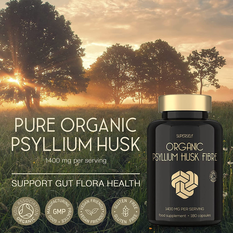 [Australia] - Organic Psyllium Husks Capsules 1400mg - Fibre Supplement for Men & Women - Pure Psyllium Husk Powder - 180 Tablets - High in Soluble Fiber - Certified Organic - Natural Prebiotic from Ispaghula Husk 