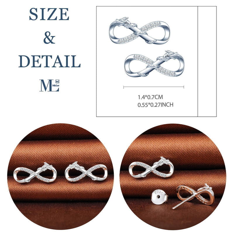 [Australia] - MicLee Woman's girl's Earrings, 925 Sterling silver dragon earrings, Mini infinity symbol earrings studs, Inlaid zircon, silver, rose gold, gold 