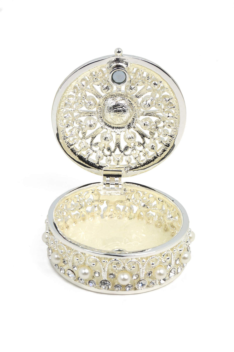 [Australia] - VI N VI Silver Jewelry Box Trinket Box with Rhinestones and Pearls 