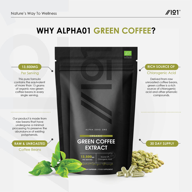 [Australia] - Organic Green Coffee Bean Extract 13,500mg - Rich Source of Chlorogenic Acid - Potent Coffea Arabica Bean Extract - No Additives - Non-GMO, Halal, 90 Vegan Capsules 