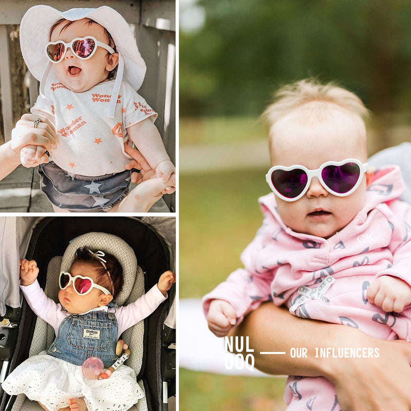 [Australia] - Flexible Heart Shaped Baby Polarized Sunglasses with Strap Adjustable Toddler & Infant Age 0-24 Months A1* (White/Purple Mirrored + Pink/Pink Mirrored) - 2 Pack 40 Millimeters 