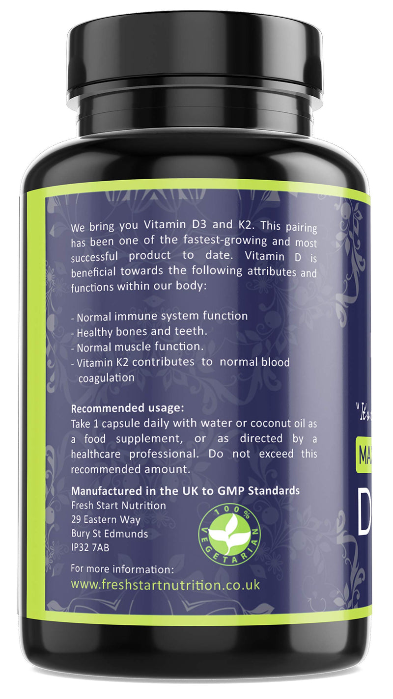 [Australia] - Vitamin D3 4000 IU and Vitamin K2 200?g MK7 - Vitamin D3 K2 High Strength Supplement - 120 Capsules 4 Month Supply Cholecalciferol - K2 Menaquinone-7 - Made in The UK 