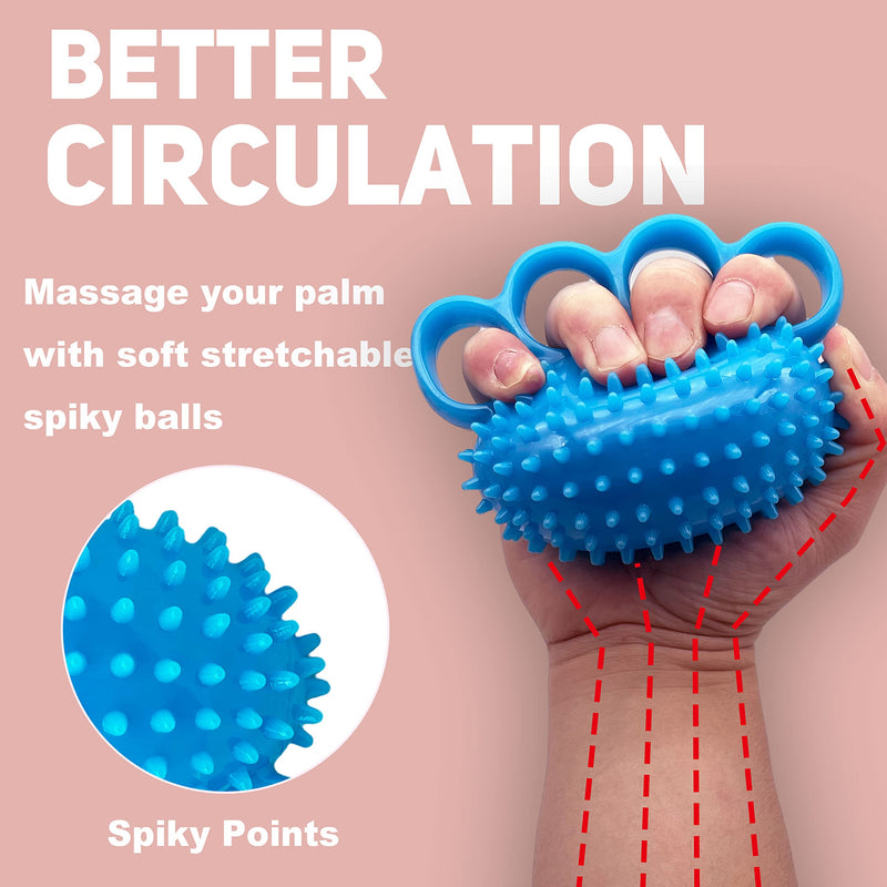 [Australia] - Hand Grip Strengthener with Finger Rings Soft Stretchable Spikey Ball Trainer for Finger and Hand Exercise (Blue) 
