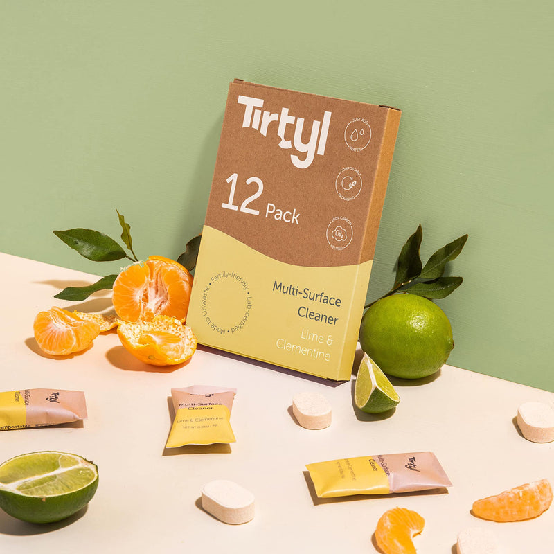 [Australia] - Tirtyl Multi-Surface Cleaner Refills - All Purpose Cleaning Tablet 12 Pack - 192 fl oz total (makes 12x 16 fl oz bottles of spray cleaner) - Home & Kitchen - Non-toxic & Effective - Lime & Clementine Fragrance 