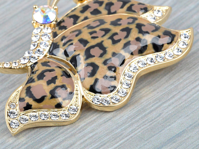 [Australia] - Alilang Golden Tone Butterfly Insect with Enamel Wild 80s Cheetah Cat Pattern Wing Animal Brooch Pin Leopard Print 