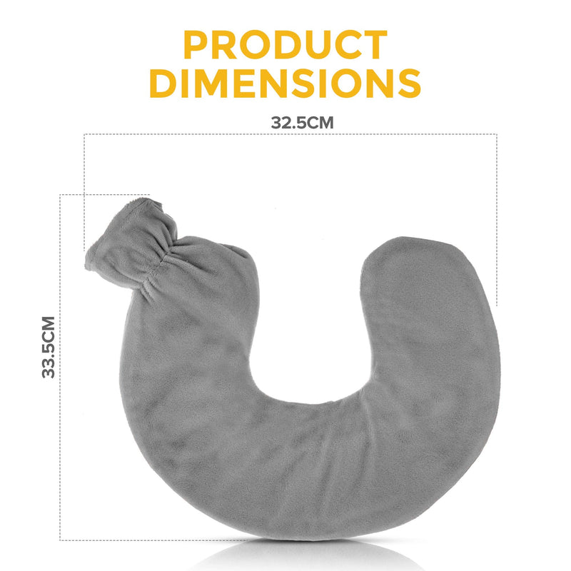 [Australia] - LIVIVO Neck and Shoulder U Shaped 1L Hot Water Bottle with Soft, Removable and Washable Fleecy Cover (Grey) Grey 