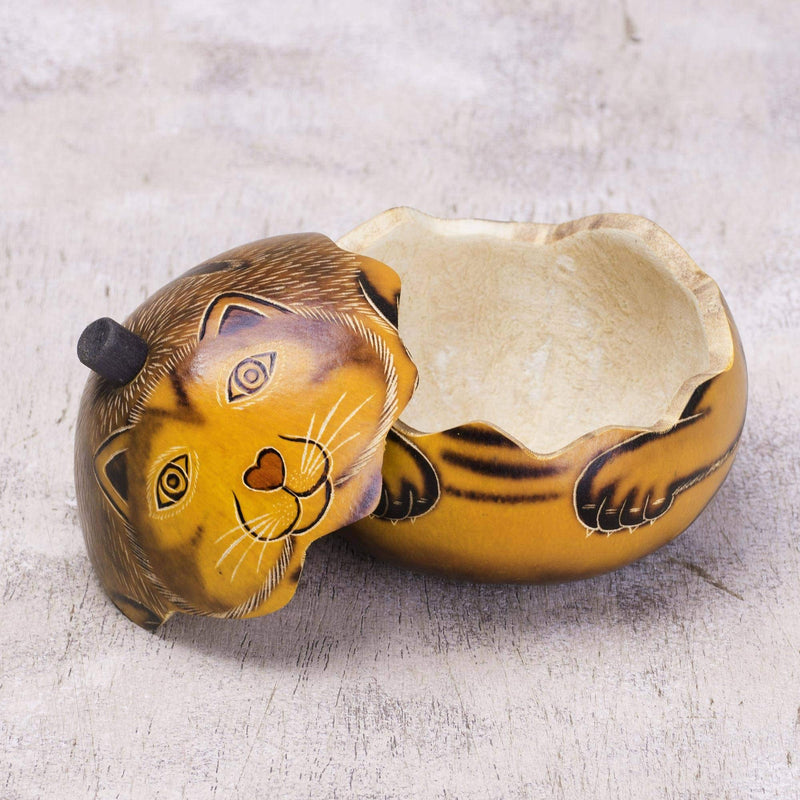 [Australia] - NOVICA Dried Mate Gourd Cat Jewelry Box, Brown, Andean Feline' 