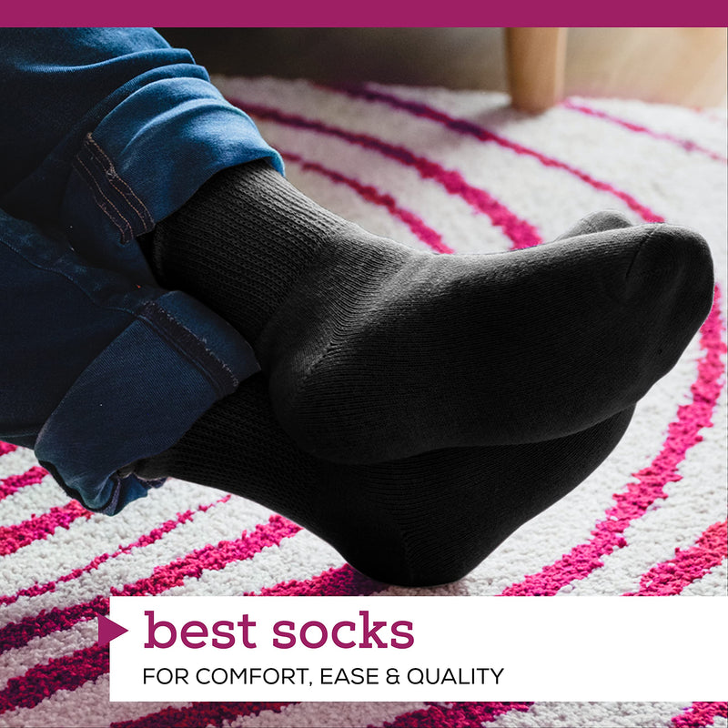 [Australia] - Men's Diabetic Cotton Crew Socks - Loose Fitting Non-Binding Top Circulatory Cushion Bottom Black 6 Pairs 9-11 