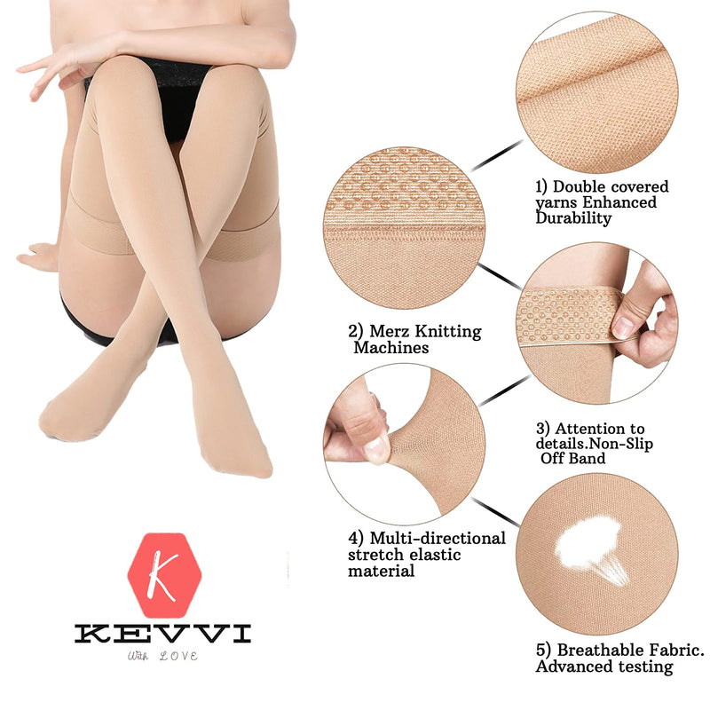 [Australia] - KEVVI -Thigh High Compression Socks 20-30 mmHg Medical Support Hose Medical Compression Socks Thigh High Ted Hose Ted Hosiery Beige Medium 
