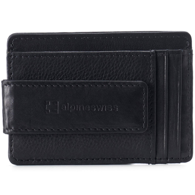 [Australia] - Alpine Swiss Harper Mens RFID Slim Money Clip Front Pocket Wallet Minimalist Leather ID Card Holder One Size Black 