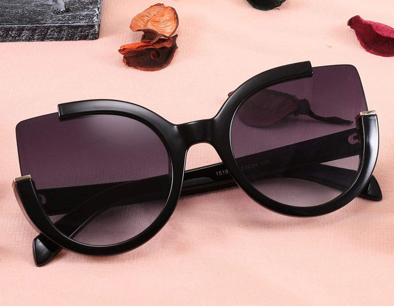 [Australia] - FEISEDY Fashion Oversized Round Square Vintage Cat Eye Sunglasses for Women B2737 Black 55 Millimeters 