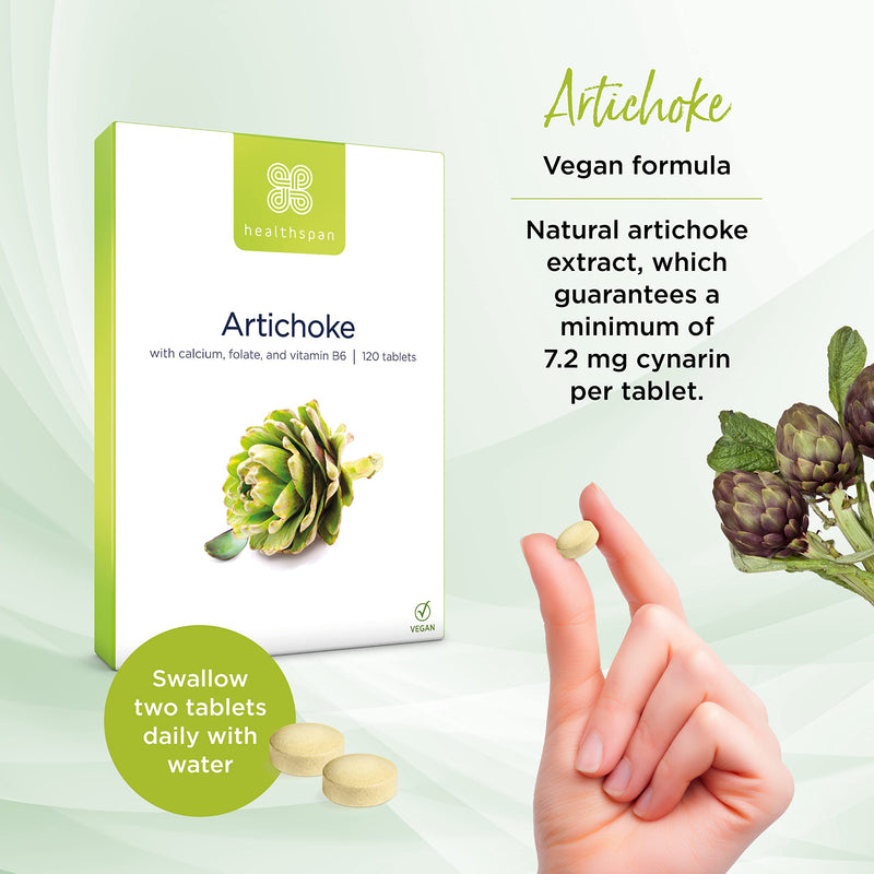[Australia] - Healthspan Artichoke Extract 360mg (120 Tablets) | High Strength Vegan Artichoke Tablets with 7.2mg of Cynarin | with Calcium, Folate & Vitamin B6 | Supports Digestive Health | Vegan 