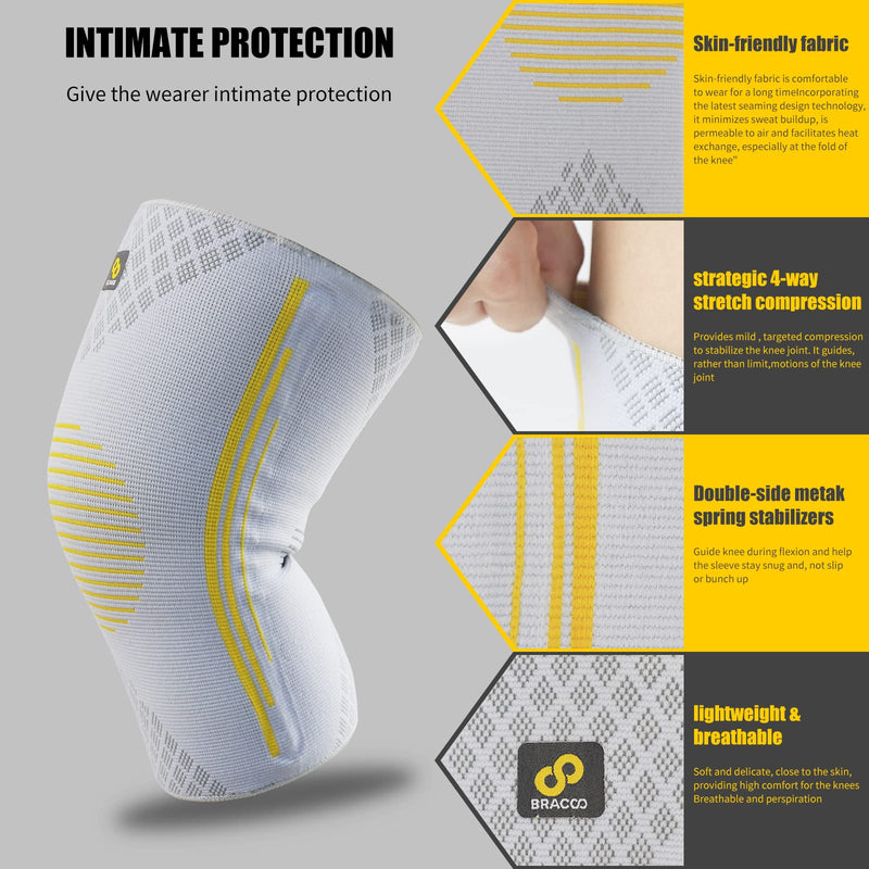 [Australia] - Bracoo Knee Brace, Knee Compression Sleeve Support for Men Women with Side Stabilizers, Dynamic Compression Lightweight & Breathable Support - Arthritis Pain, Injury Recovery, Running, Workout, 1 Count, KE92 Medium 