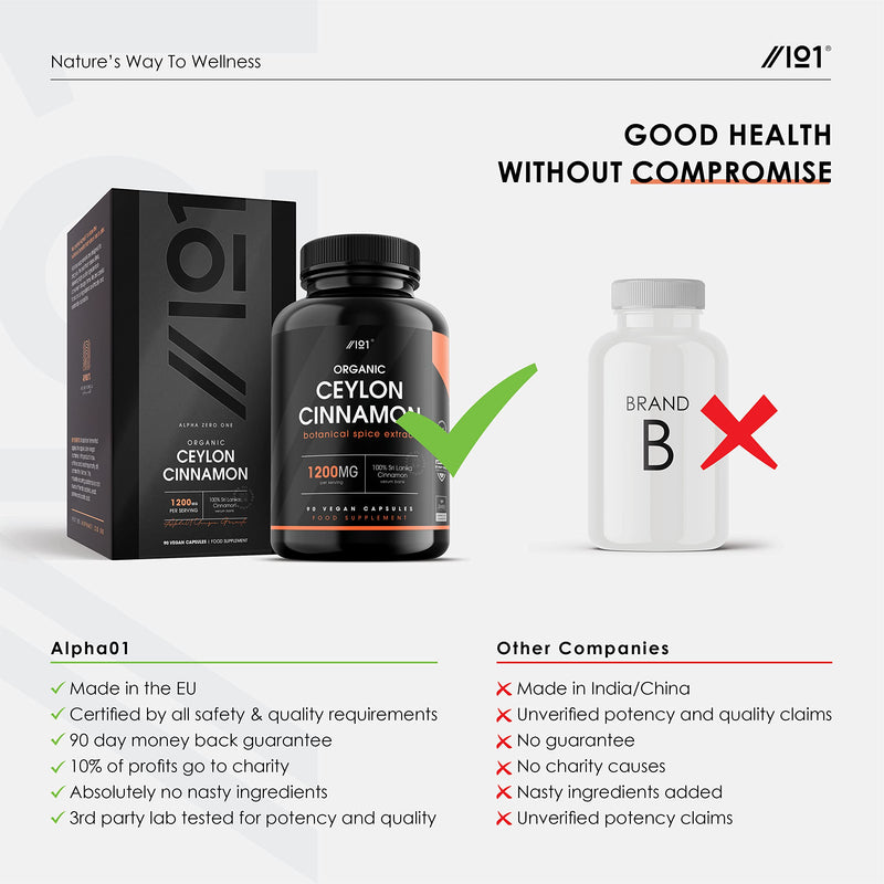 [Australia] - Organic Ceylon Cinnamon Capsules - 1200mg Per Serving - 100% Sri Lanka Cinnamon Verum - Non-GMO, Gluten Free, 90 Vegan Caps 1 