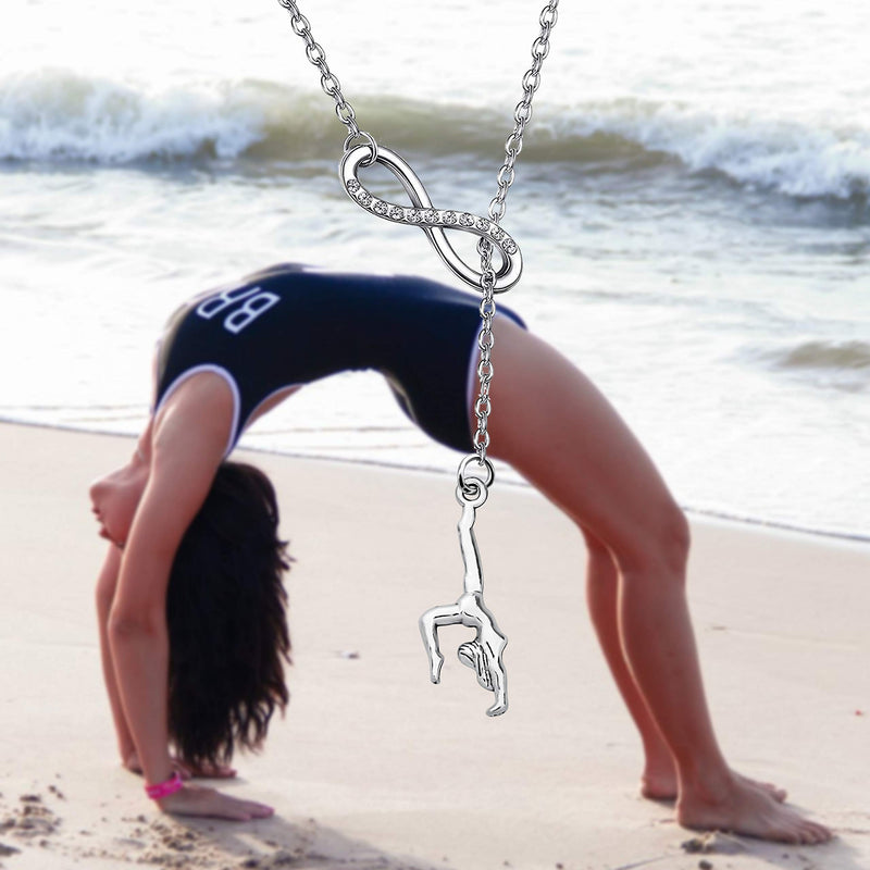 [Australia] - FUSTMW Gymnast Gift Gymnastics Y Necklace Infinity Love Charm Gymnast Jewelry Gymnastics Class Gift for Women Girls silver 