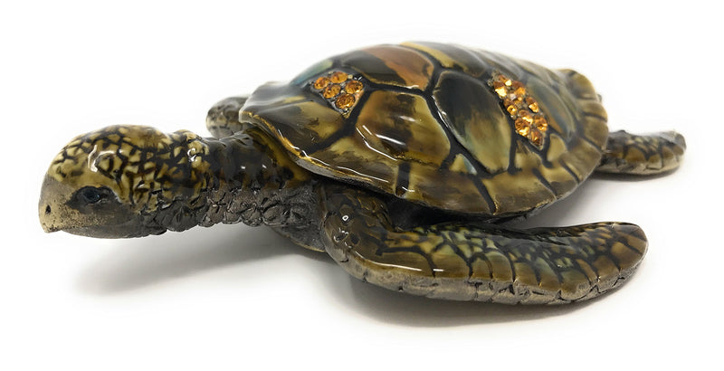 [Australia] - Kubla Craft Enameled Sea Turtle Trinket Box, Accented with Austrian Crystals, 4.5 Inches Long 