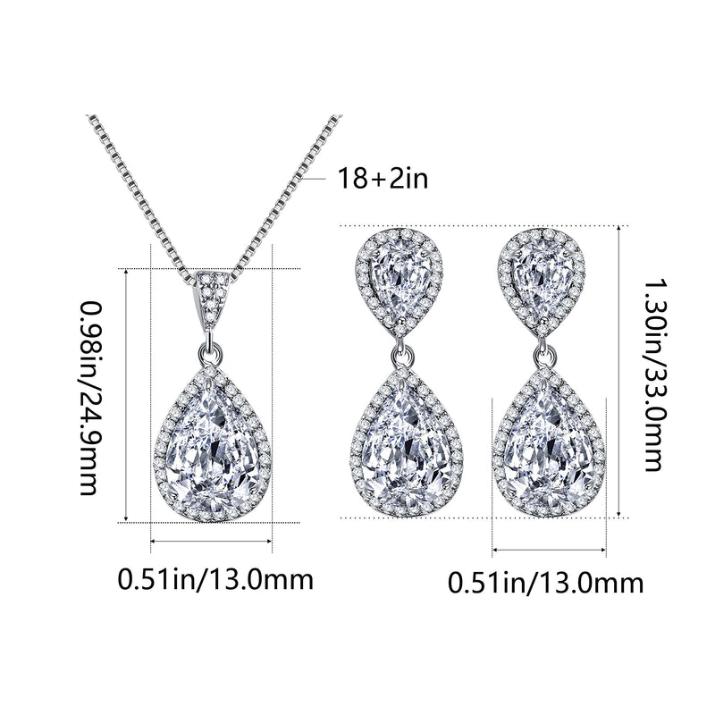 [Australia] - AMYJANE Elegant Jewelry Set for Women - Silver Teardrop Clear Cubic Zirconia Crystal Rhinestone Drop Earrings and Necklace Bridal Jewelry Sets Best Gift for Bridesmaids Guardian Angel 