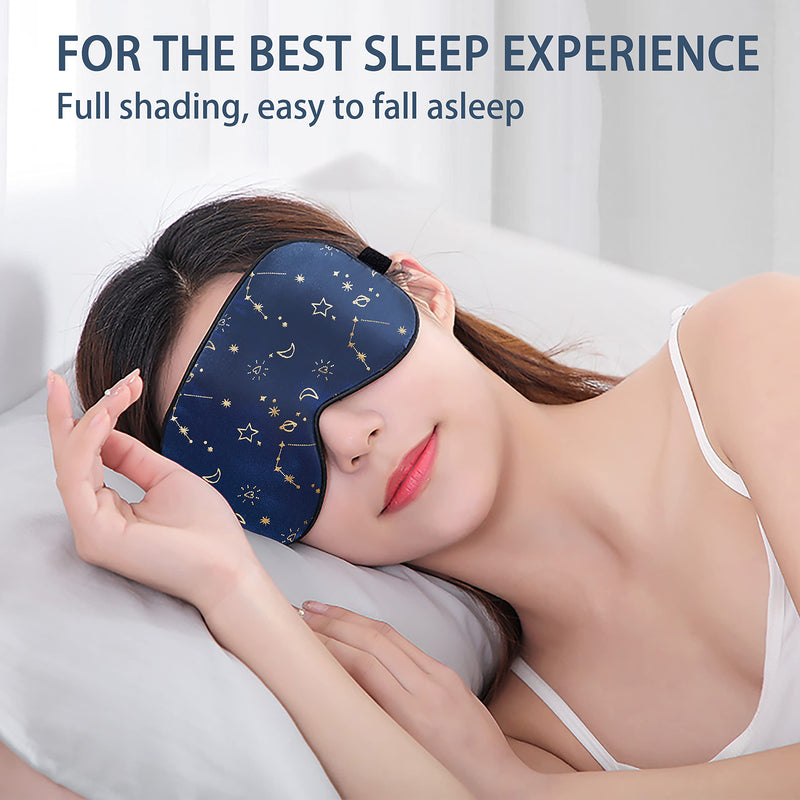 [Australia] - Silk Sleep mask with Adjustable Strap,Comfortable and Super Soft Eye mask Ultimate Sleeping aid Golden starrysky Blue Goldskyblue 