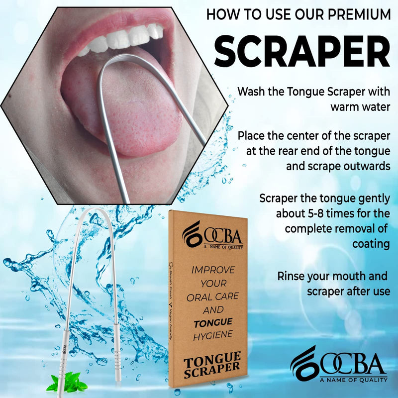 [Australia] - OCBA Tongue Scraper for Oral Health Natural Silver Tongue Cleaner Rustproof Use After Toothbrush for Fresh Breath Stainless Steel (1 Pack) 