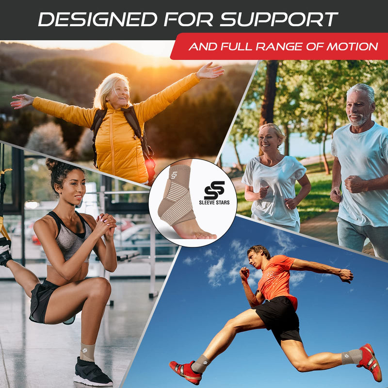 [Australia] - Sleeve Stars Ankle Brace Achilles Tendonitis Support, Foot & Plantar Fasciitis Support Strap, Heel & Tendon Bandage Pain Relief, Ankle Tape & Compression Wrap Sleeve for Men & Women 1 Beige 