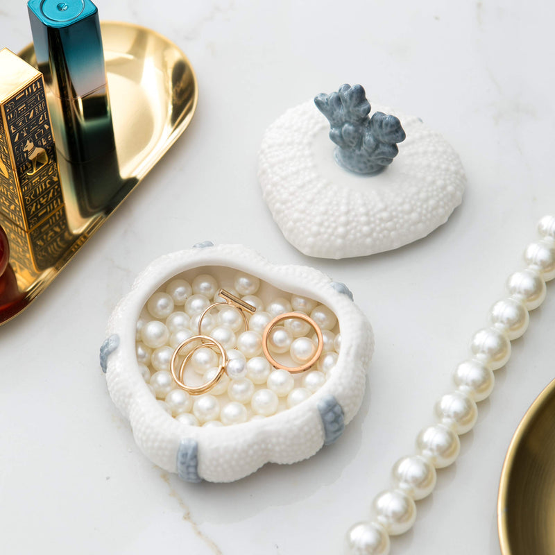 [Australia] - Ceramic Jewelry Case Trinket Ring Holder Jewelry Box with Removable Blue Coral Lid - Perfect for Wedding Anniversary, Birthday, Bridal Gift & Bathroom, Dresser, Night Stand. 