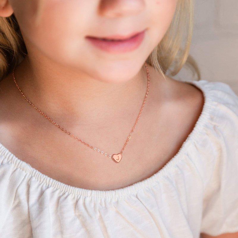 [Australia] - Turandoss Tiny Heart Initial Necklaces for Girls - 14K Rose Gold Filled Heart Pendant Handmade Dainty Heart Letter Initial Necklaces for Teen Girls Kids Jewelry Gifts A 