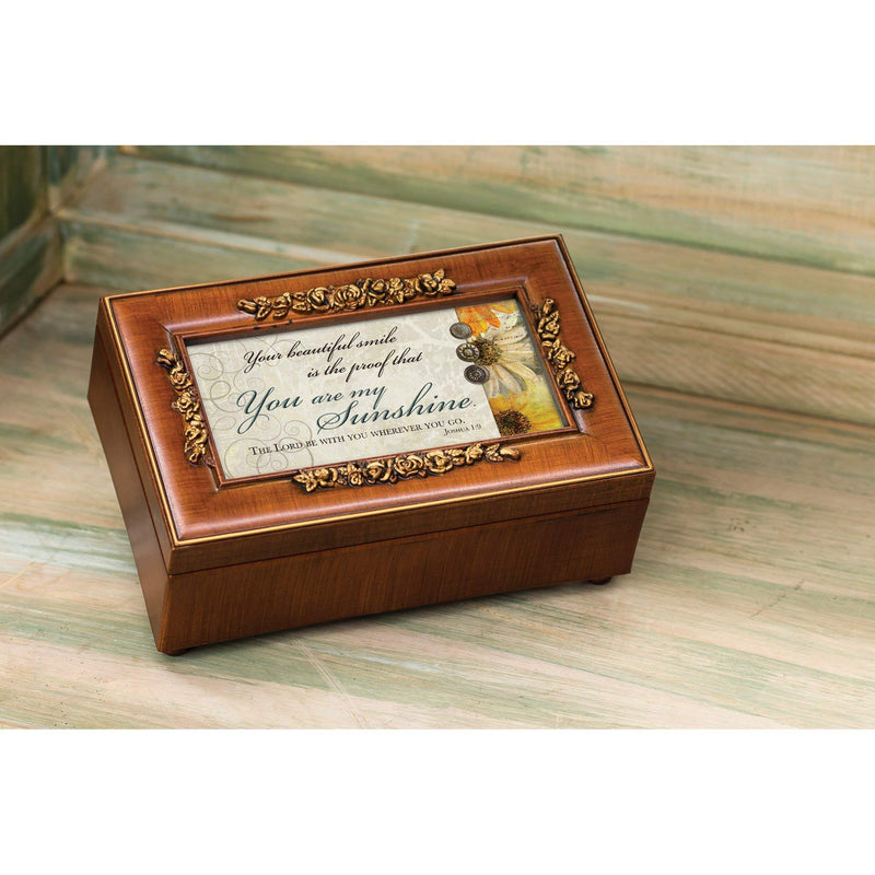 [Australia] - Cottage Garden You are My Sunshine Rich Walnut Finish Jewelry Music Box - Plays Song You are My Sunshine 