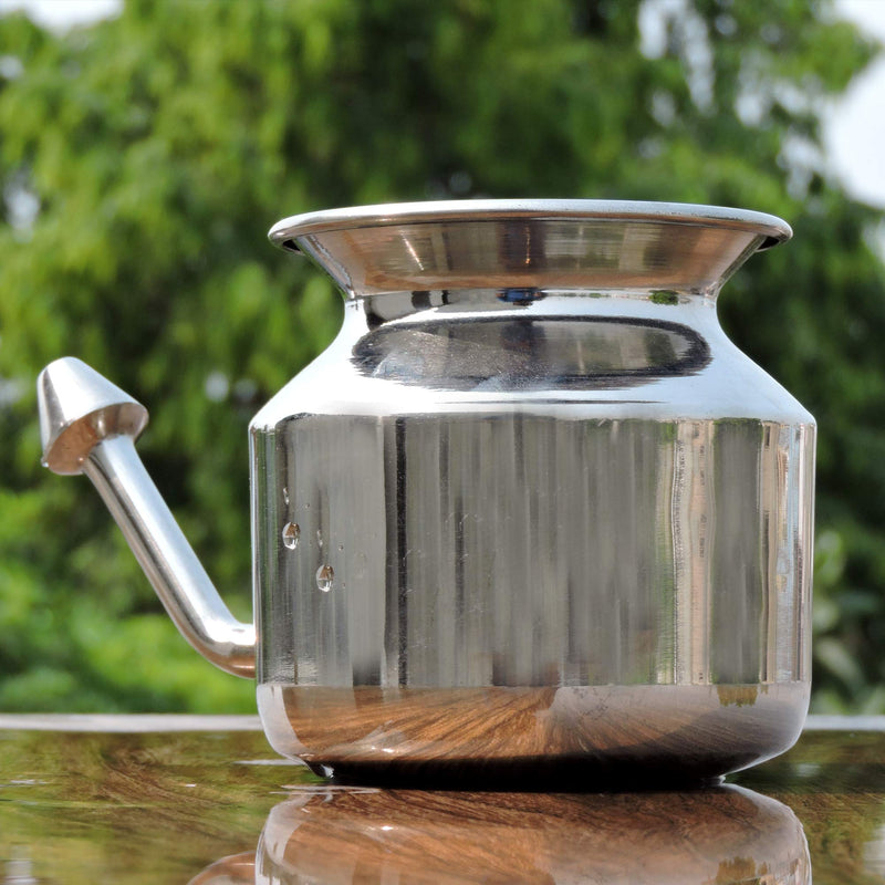 [Australia] - Stainless Steel Neti Pot with 5 Sachet Neti Salt and Instruction Leaflet | Smooth Tip Stainless Steel Neti Pot 