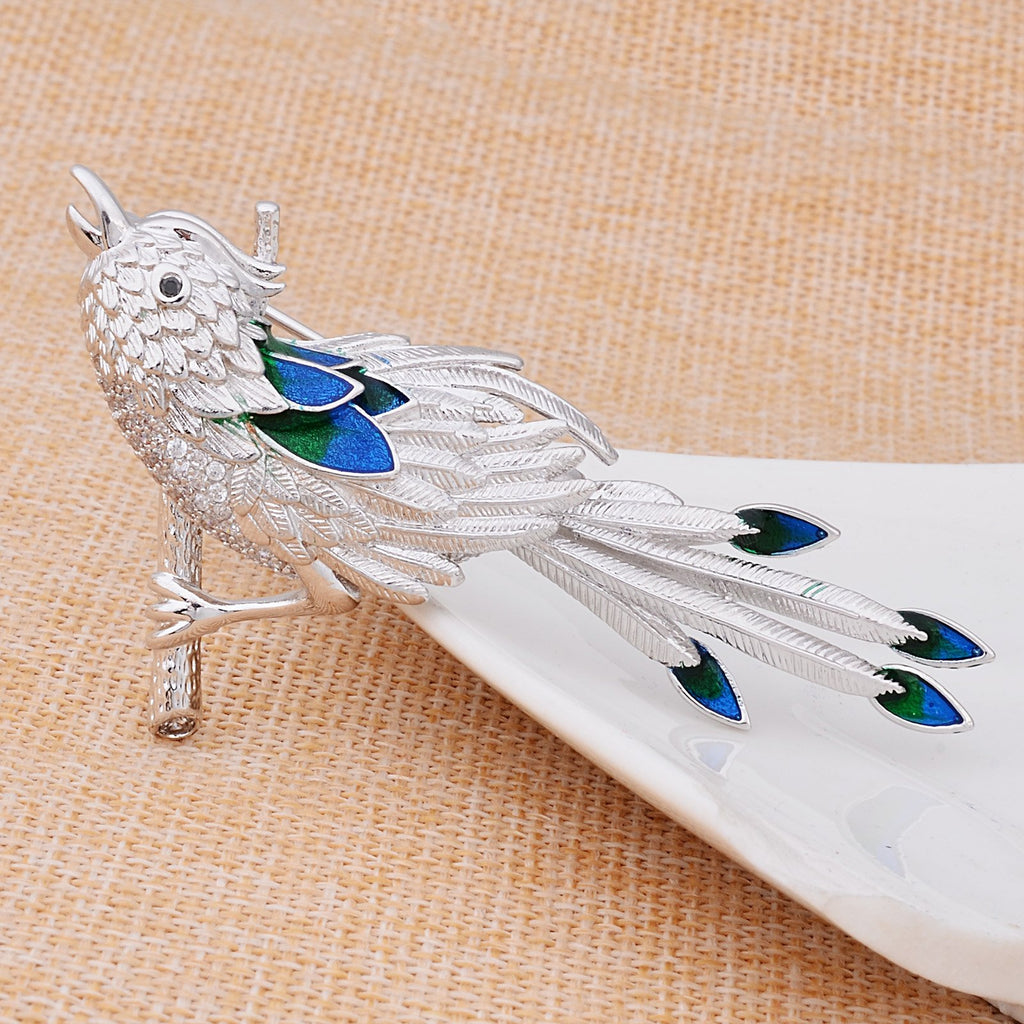 [Australia] - Fenni Hand Painting Enamel Rhinestone Magpie Brooch Pin Lucky Bird Breastpin Lapel Pin Party Jewelry Silver 