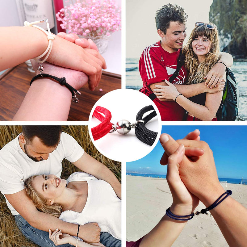 [Australia] - Upgraded Magnetic Couples Bracelets Mutual Attraction Relationship Matching Bracelets for Couples Friendship Promise Rope Braided Bracelet Set Gift for Women Men Boy Girl Him Her BFF Best Friends 2pcs Black Magnetic Couple Bracelet 
