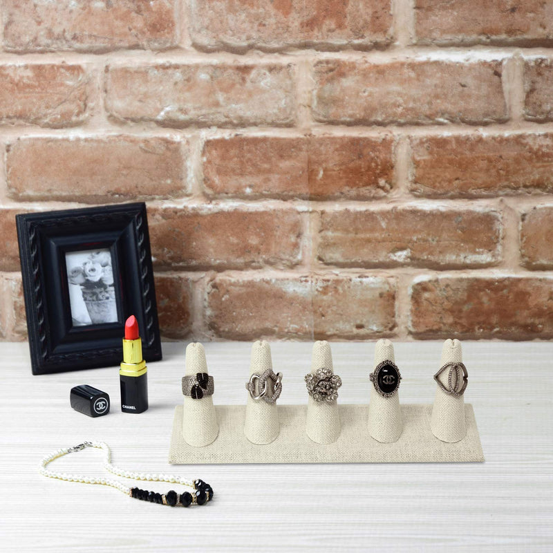 [Australia] - Mooca 2 Pcs Set Ring Organizer for Showcase Display Drawer 5 Long Ring Storage Holder Jewelry Display Stands Showcase Jewelry Storage Counter, Beige Linen, 8"W x 2 1/8"D x 2 1/2"H 