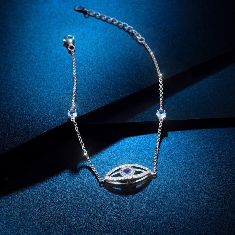 [Australia] - FREECO 925 Sterling Silver Evil Eye Jewelry Blue White CZ Pendant Eye Bracelet Choker Necklace Gifts for Women Girl 18" Sliver Chain 