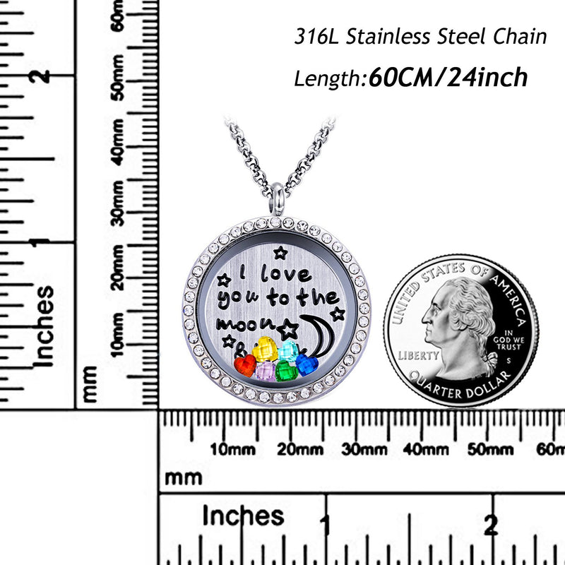 [Australia] - YOUFENG Floating Living Memory Locket Pendant Necklace Family Tree of Life Birthstone Necklaces Moon and Back Locket 