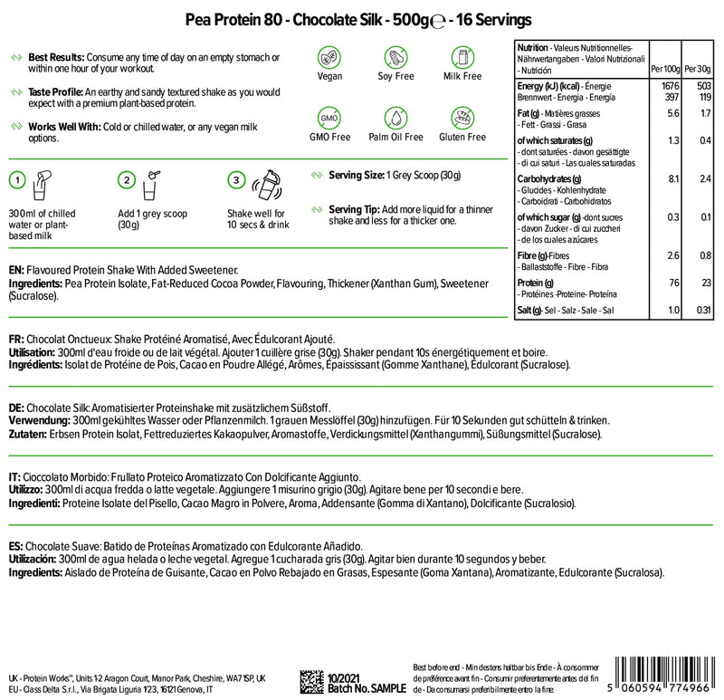 [Australia] - Protein Works - Pea Protein Isolate Protein Powder | 100% Plant-Based & Natural | Gluten Free | No Added Sugar | Chocolate Silk | 500 g 500 g (Pack of 1) 