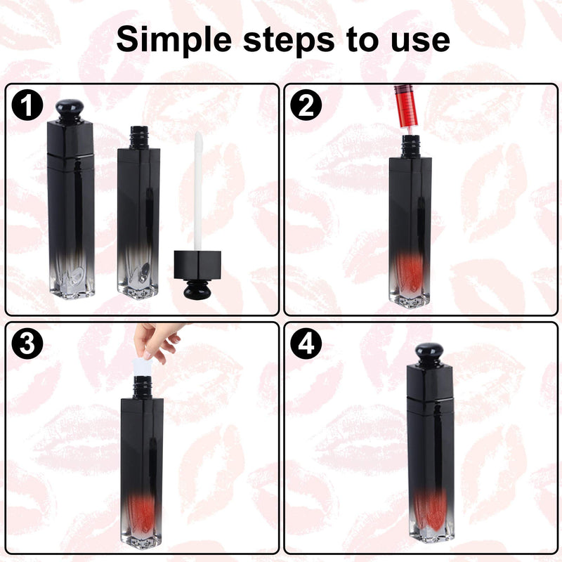 [Australia] - ROHSCE 10 PCS 5ml Square Lip Gloss Tubes with Wand Empty,Refillable Gradient Black Lip Gloss Containers with clear lip syringe label sticker（black） 