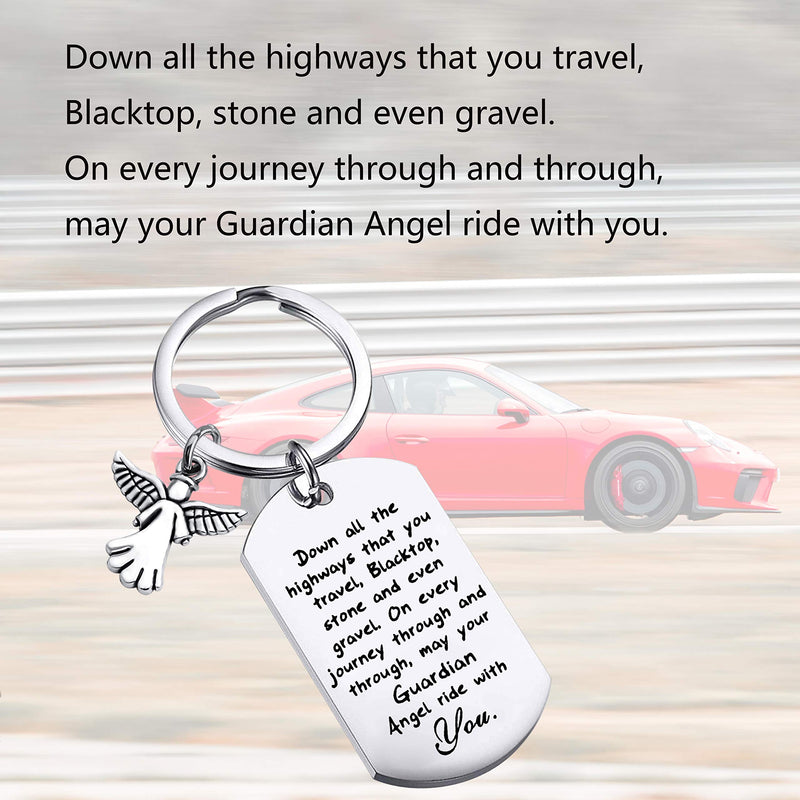 [Australia] - FUSTMW Drive Safe Keychain New Driver Gifts Dad Boyfriend Gifts May Your Guardian Angel Ride with You silver 