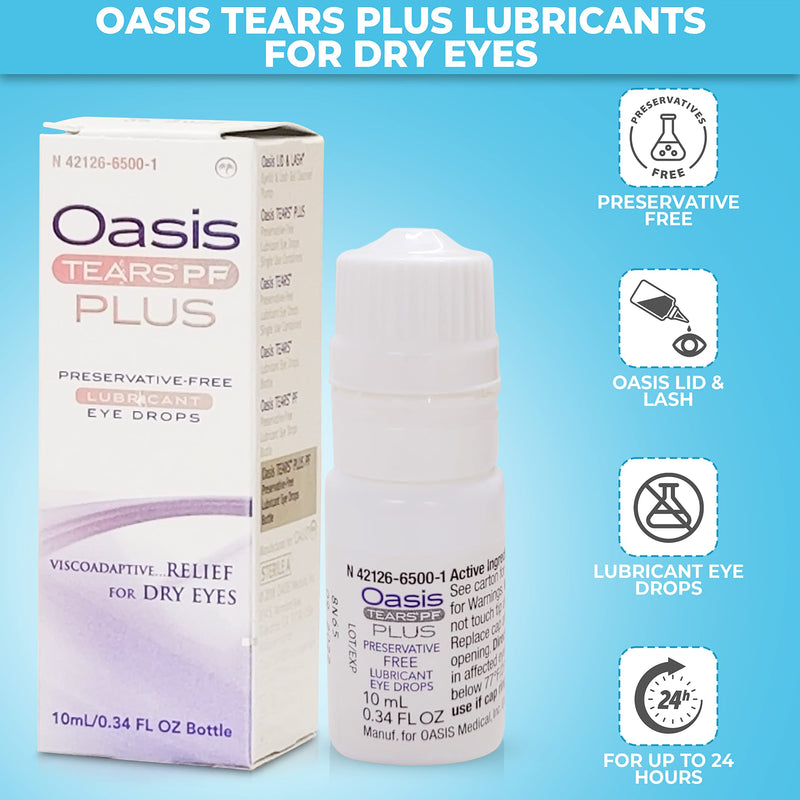 [Australia] - Oasis TEARS Plus Preservative-Free Lubricant Eye Drops Relief for Dry Eyes, 0.34 Ounce - Bundled with One Reusable Anti Fog Cloth for Eyeglasses by Maxim Eye 